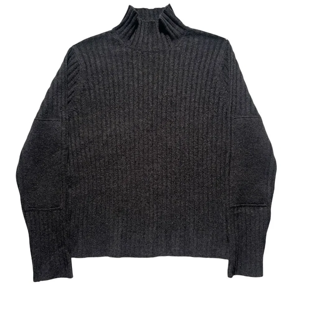 Vintage Abercrombie & Fitch Mockneck Sweater Size XL Gray Lambswool Patch Elbows